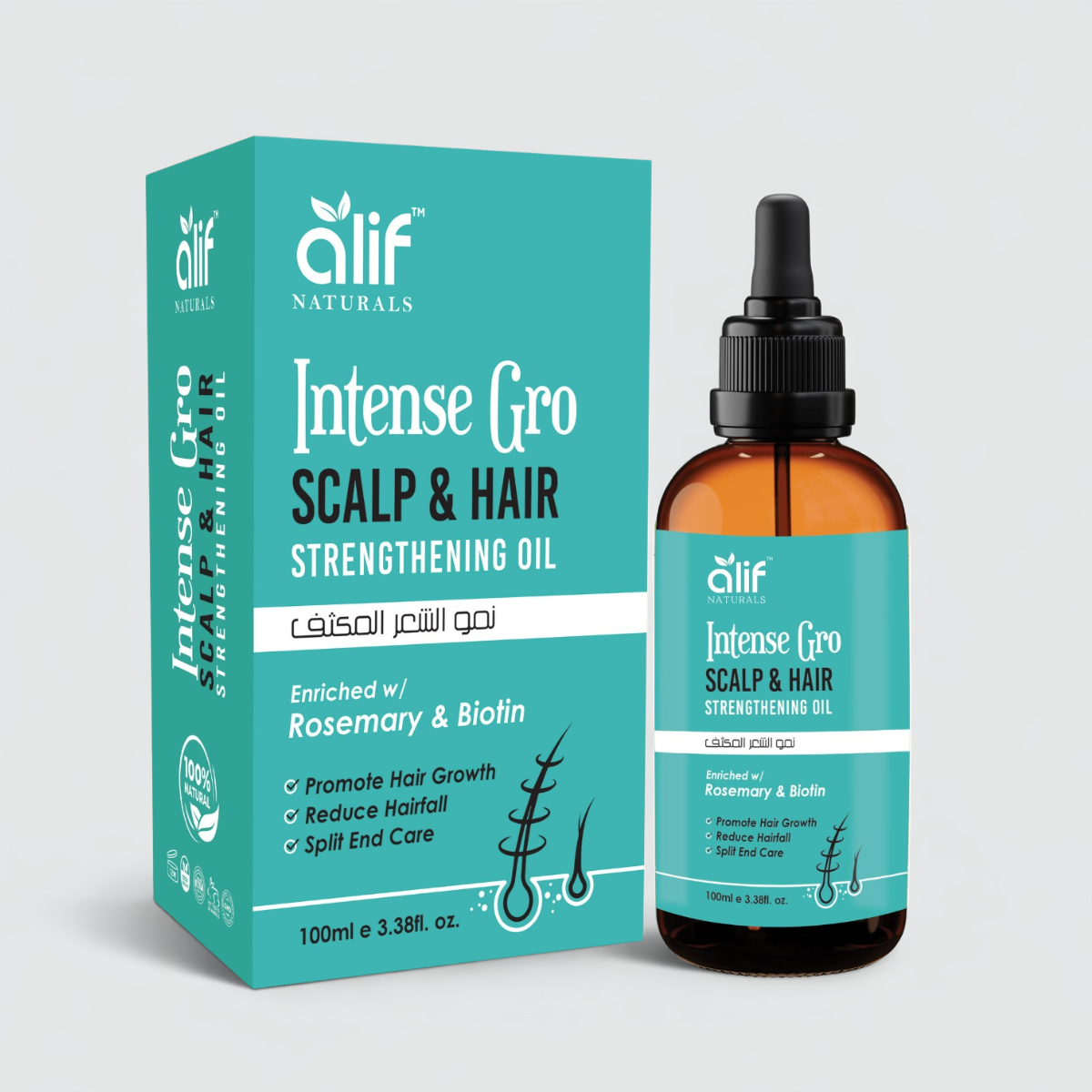 Intense Gro scalp and hair-strengthening oil | 100 Ml - Alif Naturals