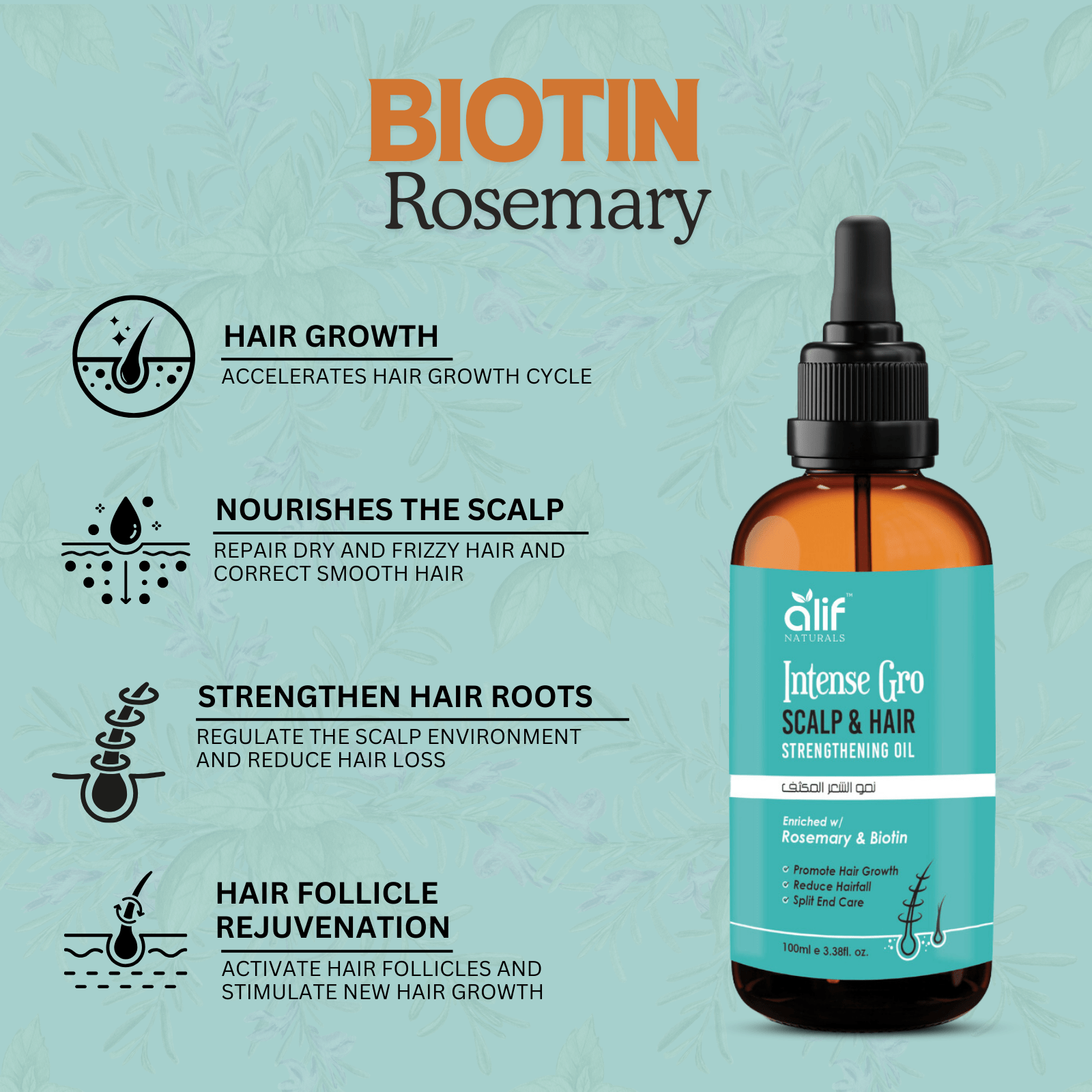 Intense Gro scalp and hair-strengthening oil | 100 Ml - Alif Naturals