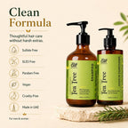 ALIF Naturals Tea Tree shampoo and leave-in conditioner formula infographic